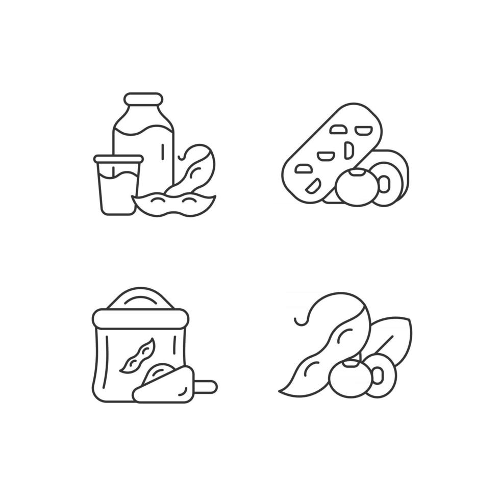 Soy meals linear icons set vector