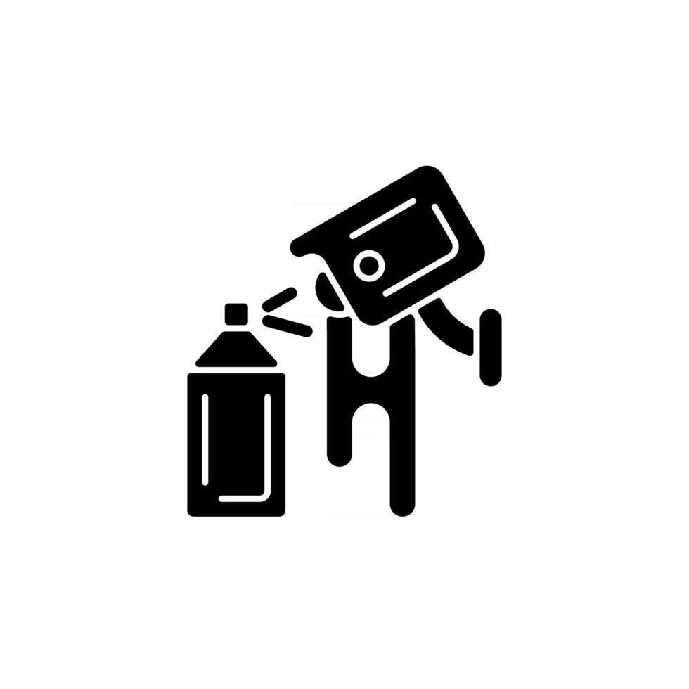 Evitar daños por graffiti con el icono de glifo negro de la cámara de seguridad vector
