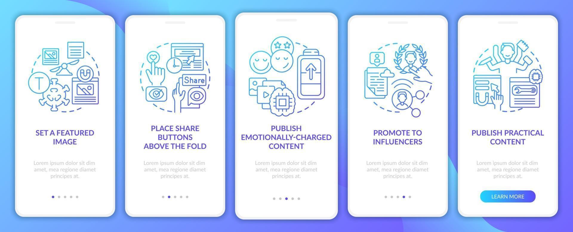 Create trending content onboarding mobile app page screen vector