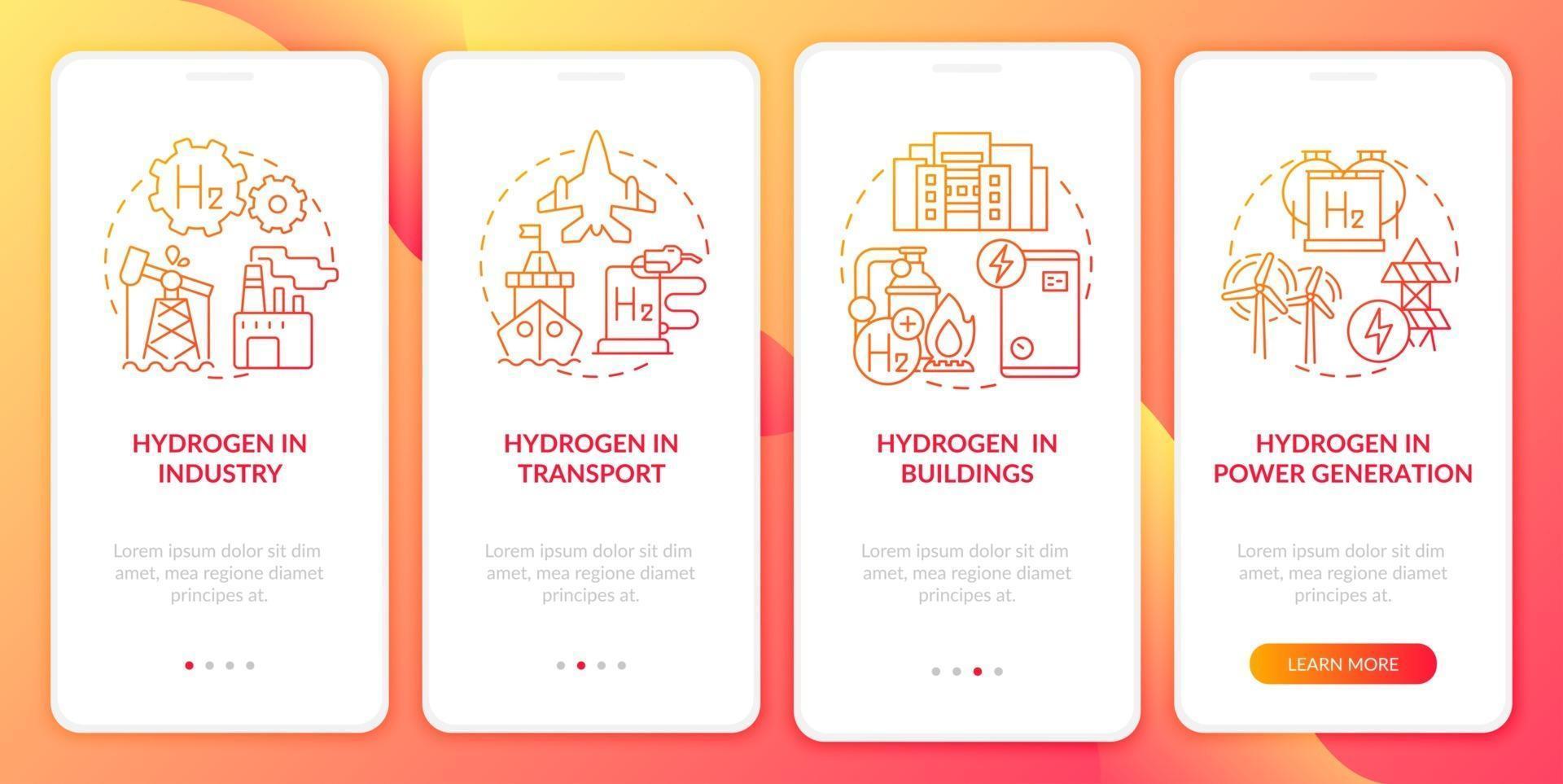Hydrogen solutions onboarding mobile app page screen vector