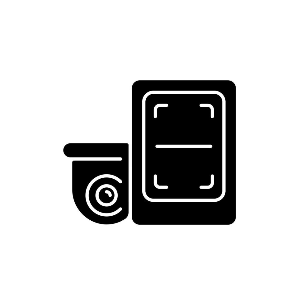 Remote monitoring with surveillance system black glyph icon vector