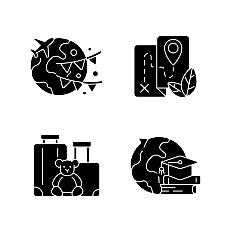 Vacation black glyph icons set on white space vector