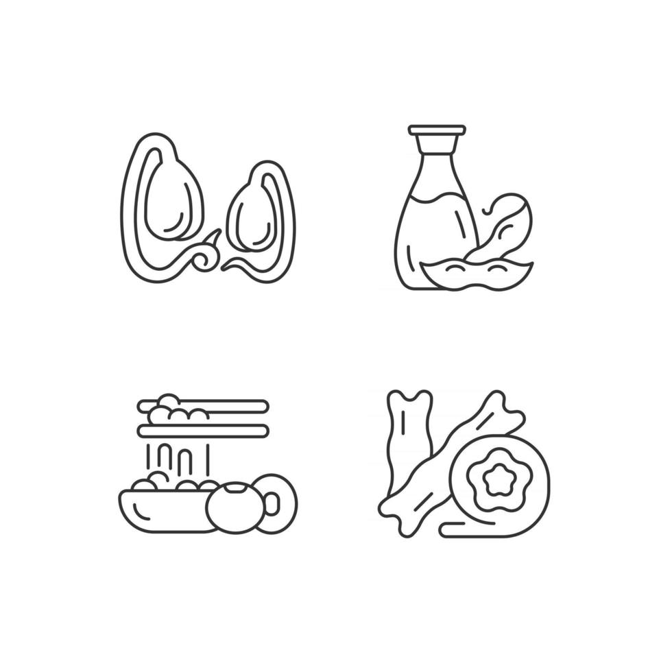 Soy meals linear icons set vector