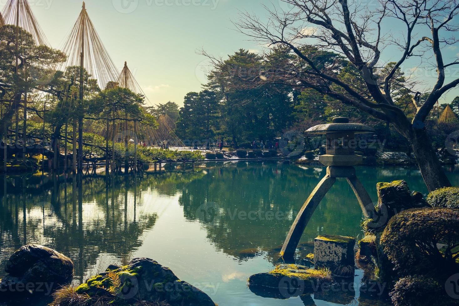 The Kotoji Toro, a two legged stone lantern in Kanazawa city, Japan photo