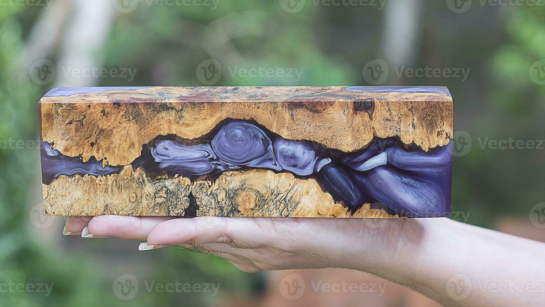 Epoxy resin stabilizing burl exotic wood photo