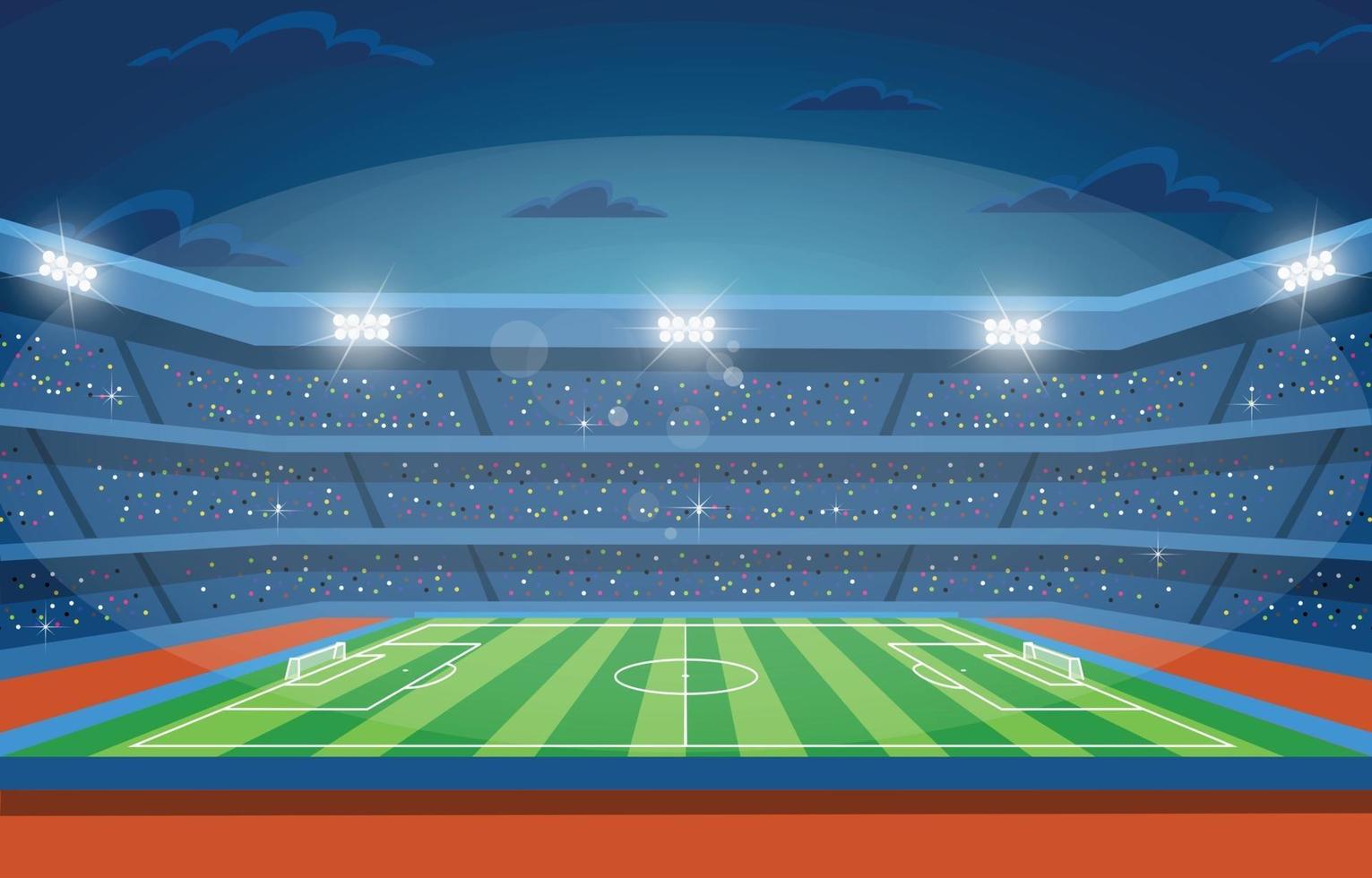 estadio de fútbol para el campeonato en el paisaje nocturno. vector