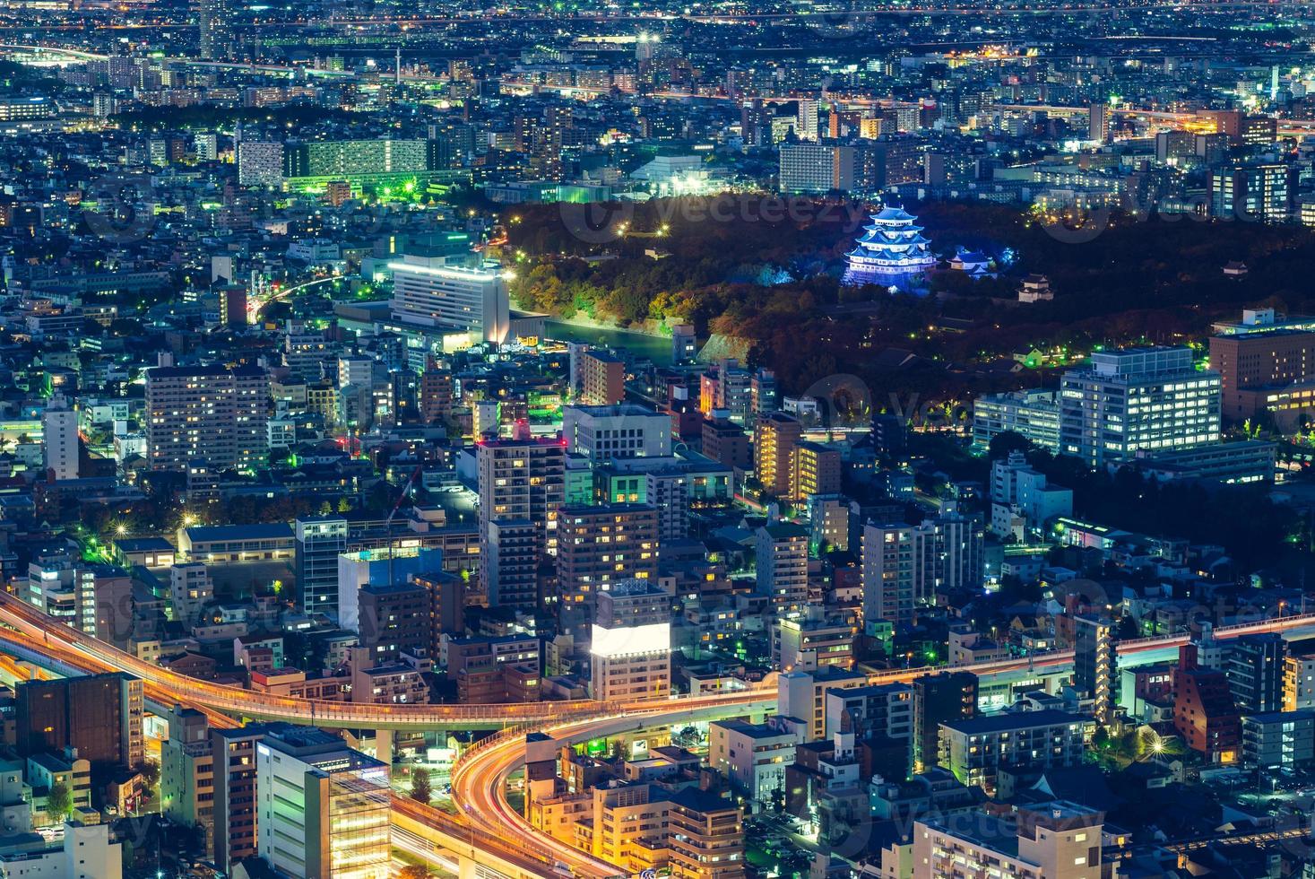 Night view of Nagoya with Nagoya castle in Japan photo