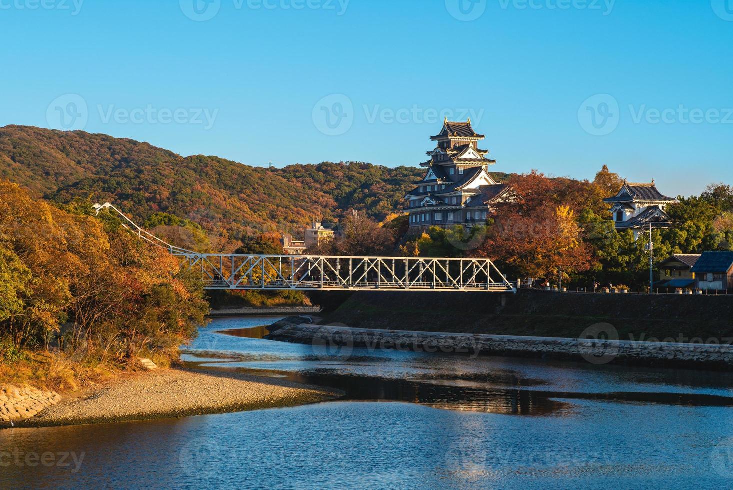 Okayama Castle, aka Ujo or Crow castle, by river Asahi in Japan photo