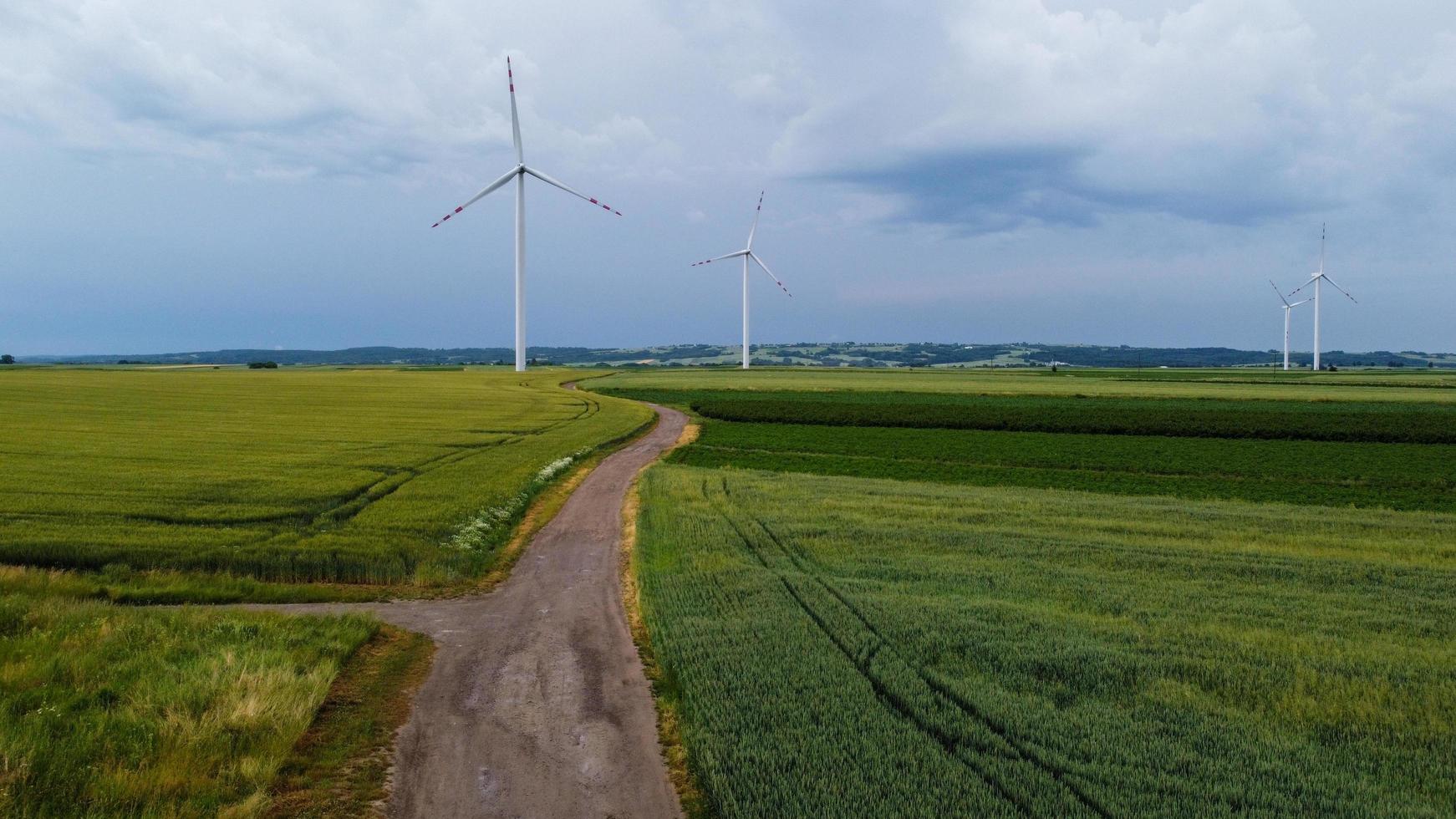 Windmills in stormy weather photo