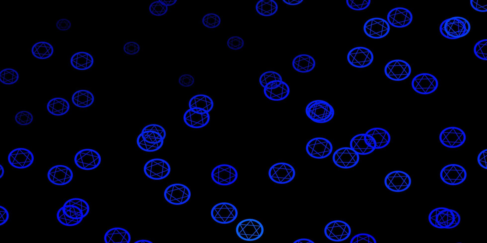 Dark BLUE vector background with occult symbols.