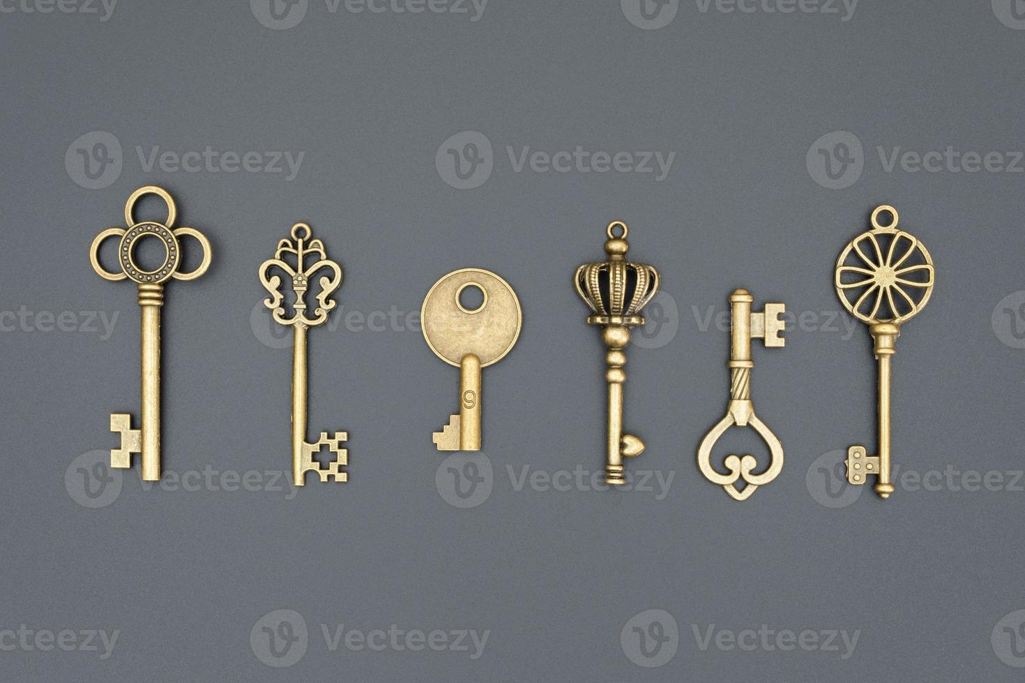 Set of decorative gilded and aged keys photo