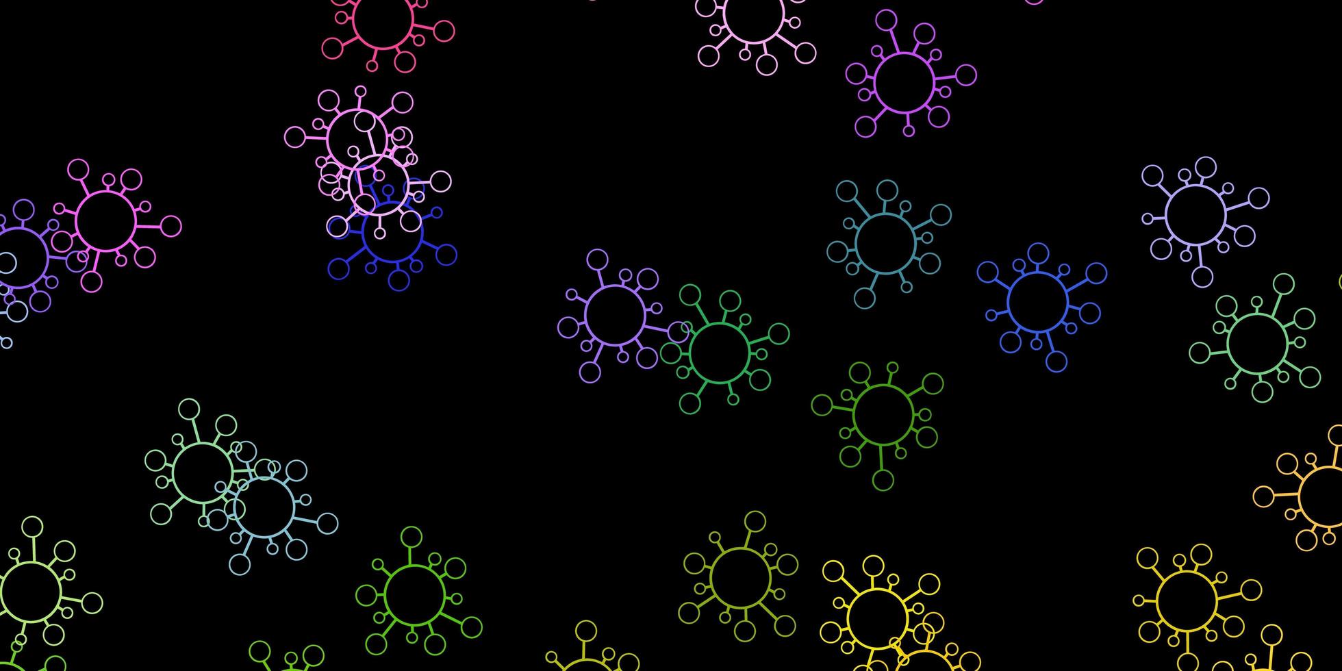 Dark multicolor vector background with covid-19 symbols.