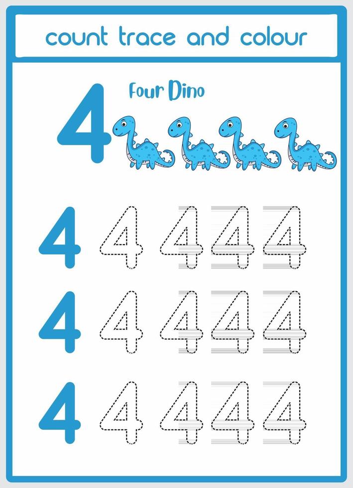 Count Traces and Colors dino number 4 vector