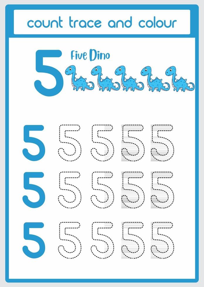 Count Traces and Colors dino number 5 vector