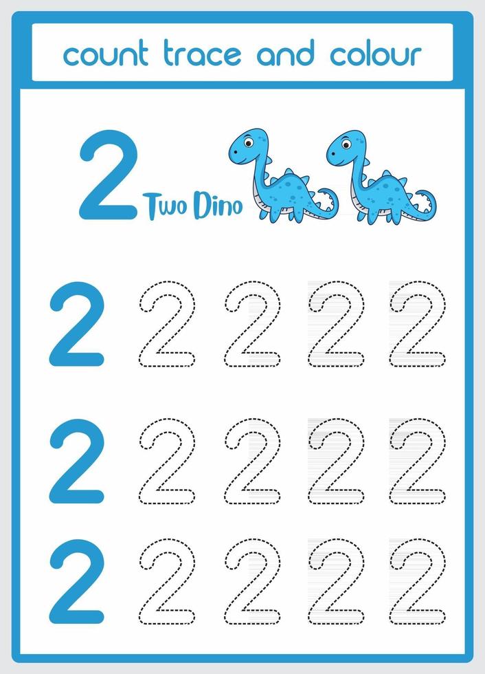 contar trazos y colores dino número 2 vector