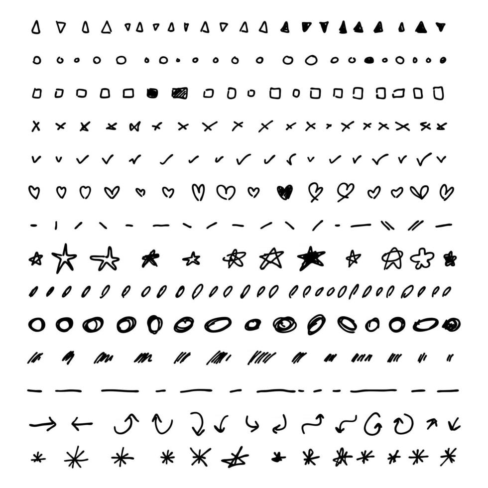 Hand drawn arrow set, abstract shapes doodle, collection sketch vector