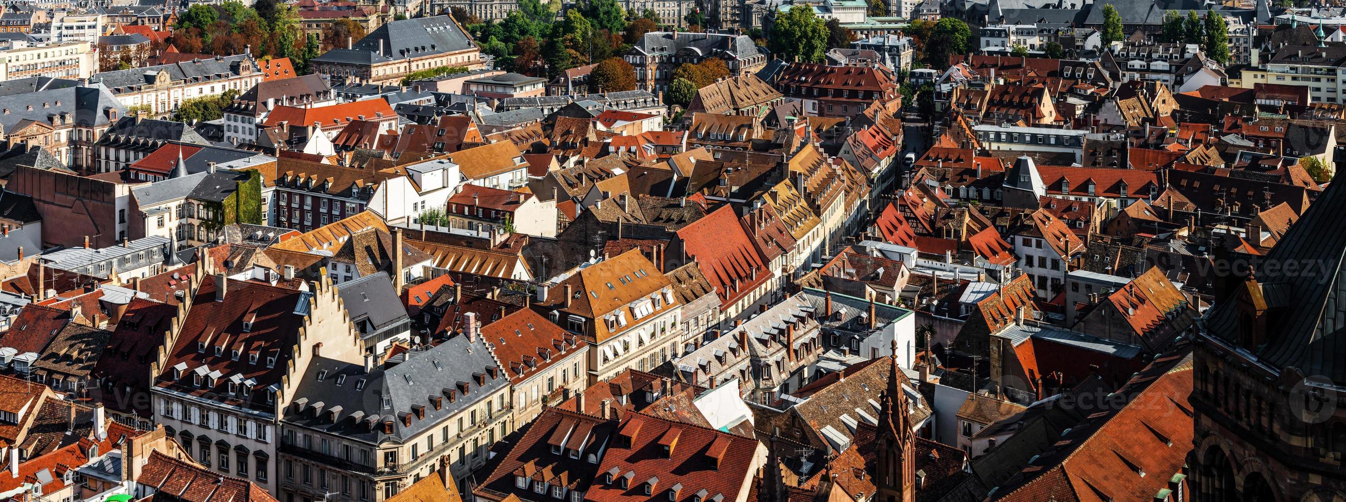 vista aérea de la ciudad de estrasburgo. día soleado. Techos de tejas rojas. foto