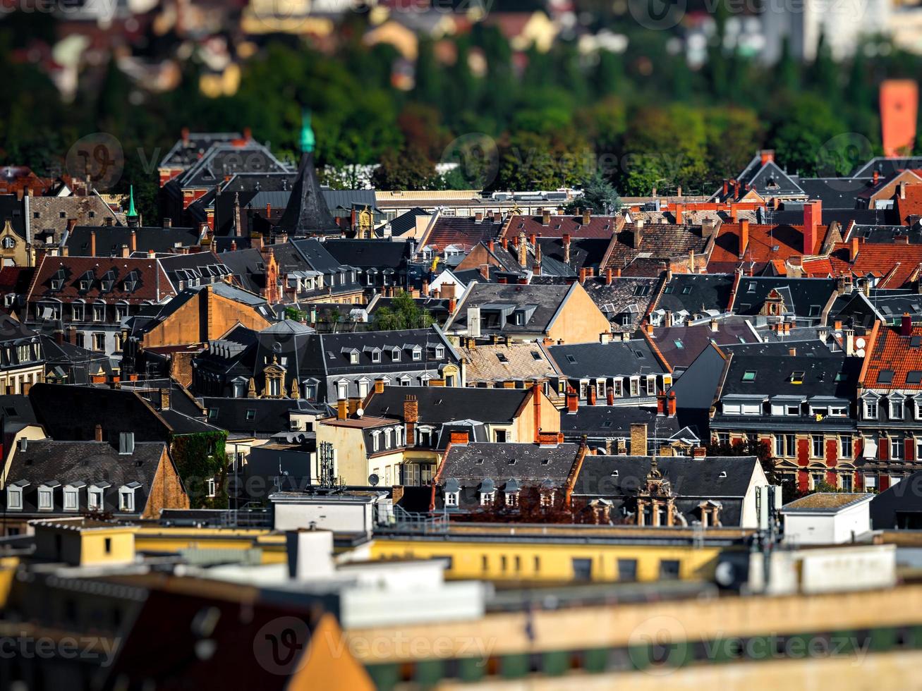 Aerial view of the city of Strasbourg. Sunny day. Red tiled roofs. photo