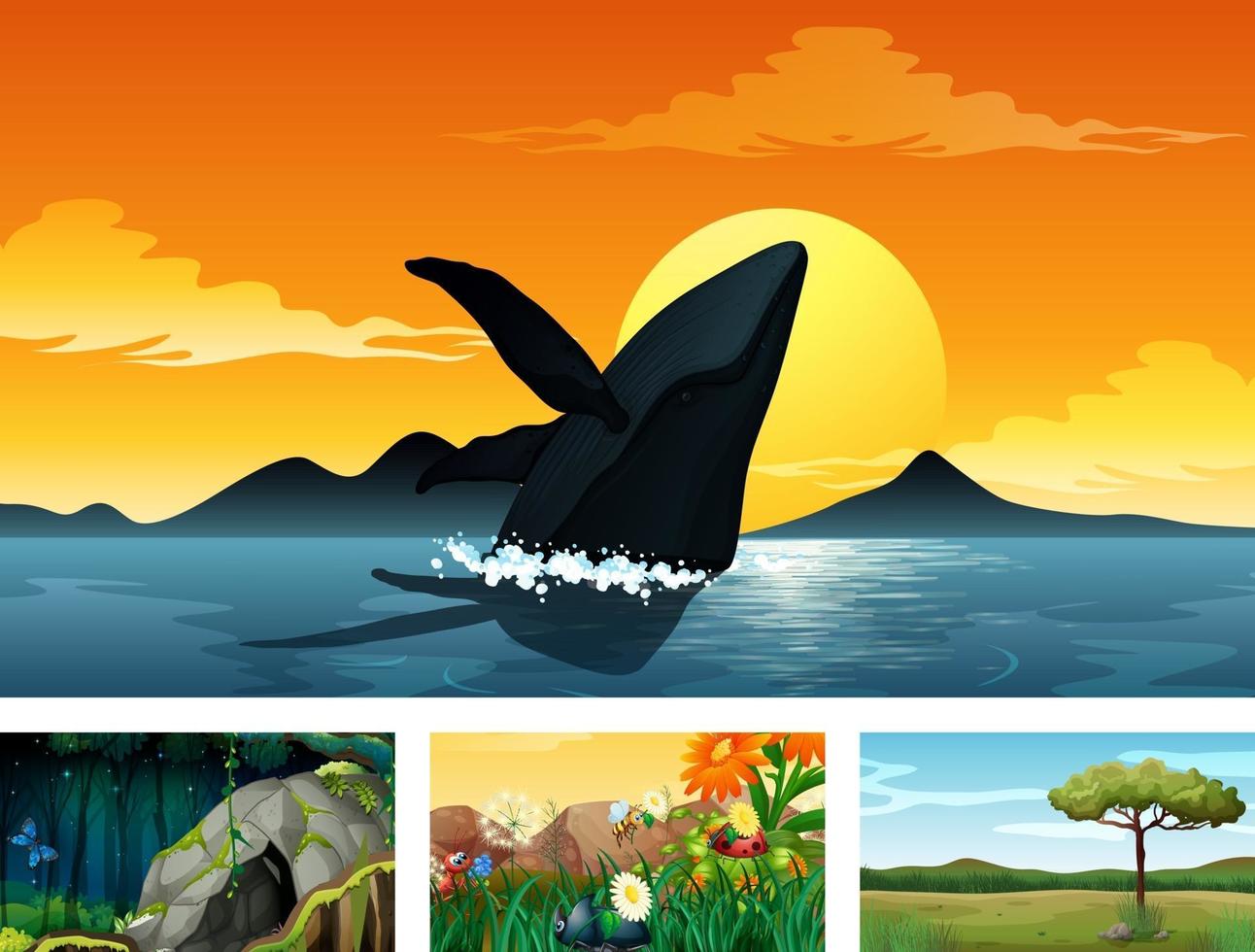 Four different nature horizontal scene vector