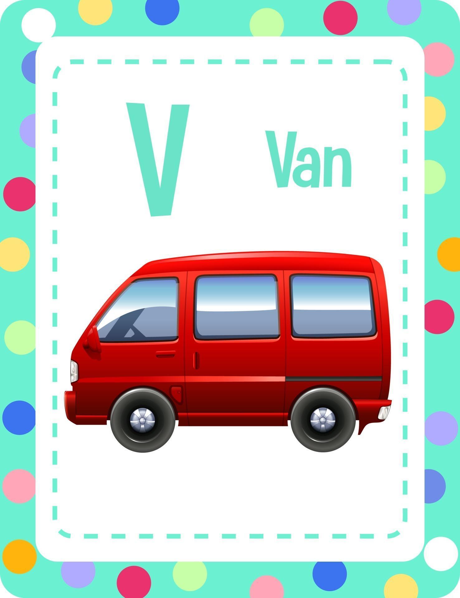 Alphabet flashcard with letter V and Van 2988435 Vector Art at Vecteezy