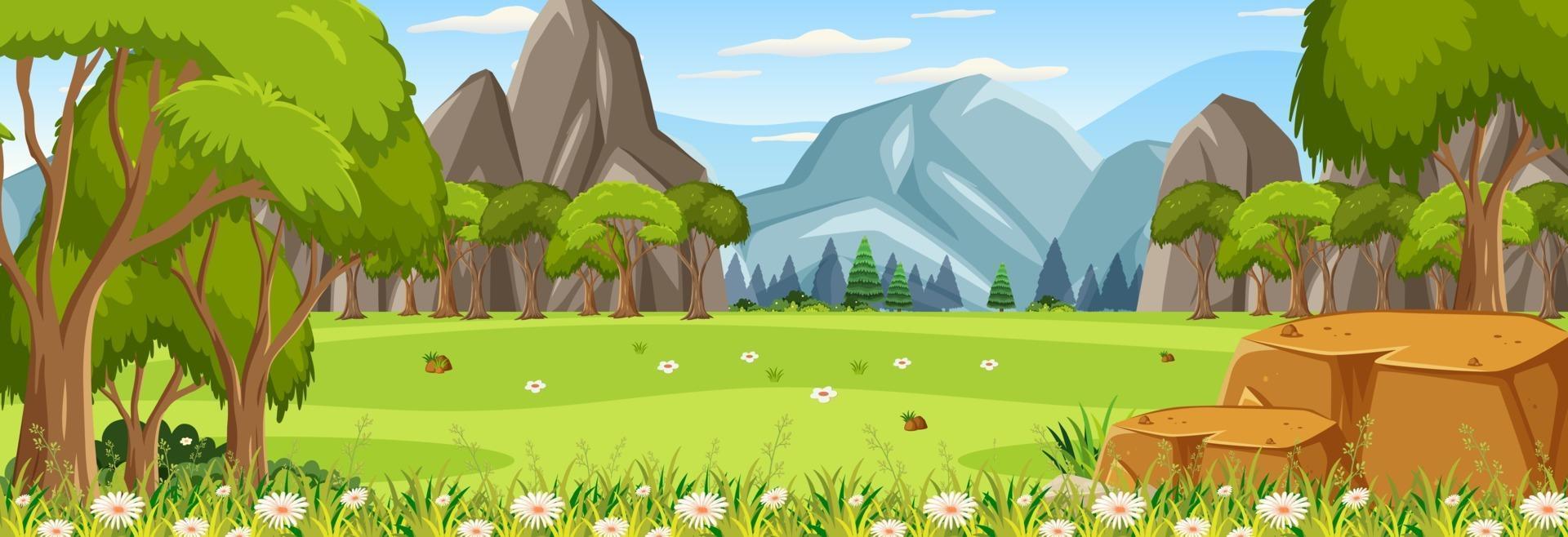 Panorama landscape scene with many trees in the park vector