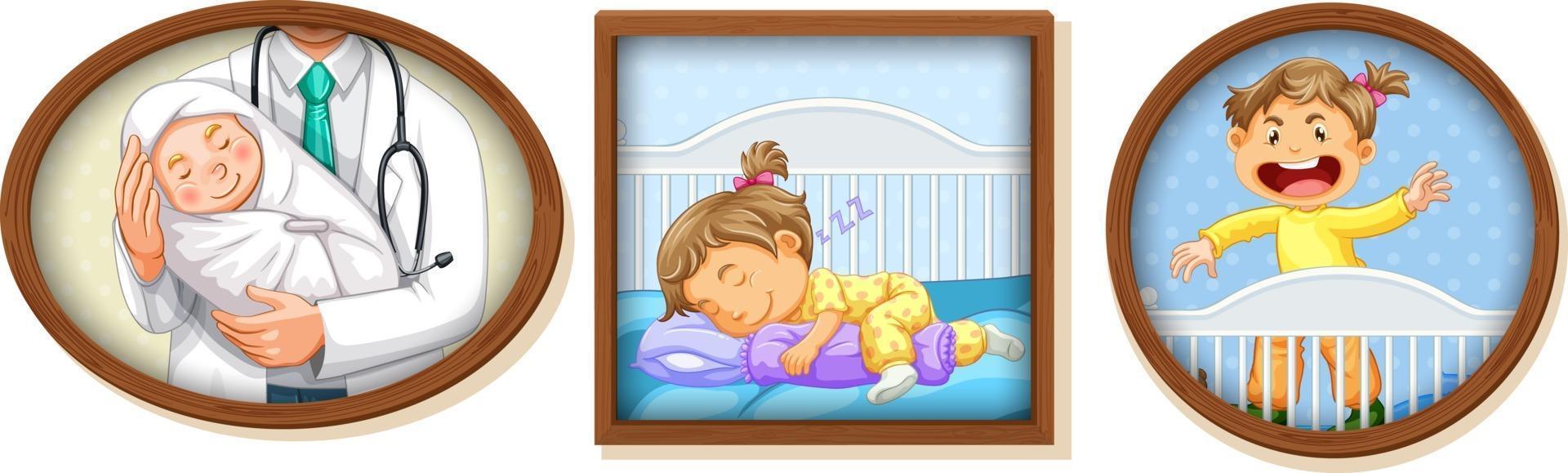 conjunto de foto de niña creciendo vector