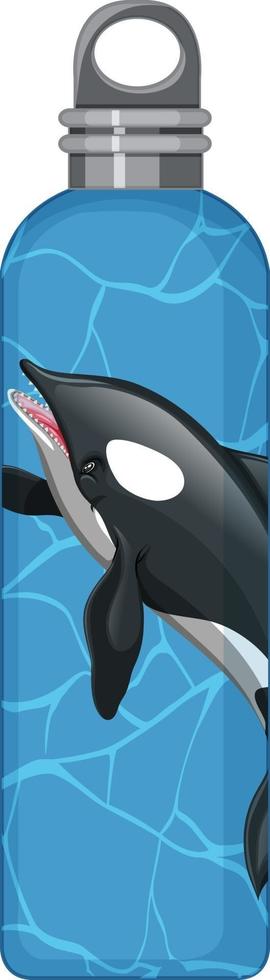 A blue thermos bottle with orca whale pattern vector