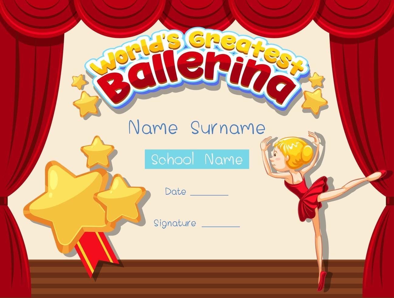 Certificate template for World's Greatest Ballerina vector