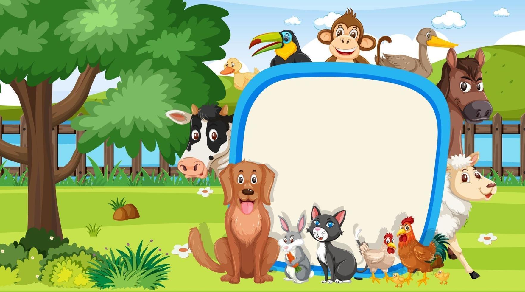 Empty banner with various wild animals in the forest vector