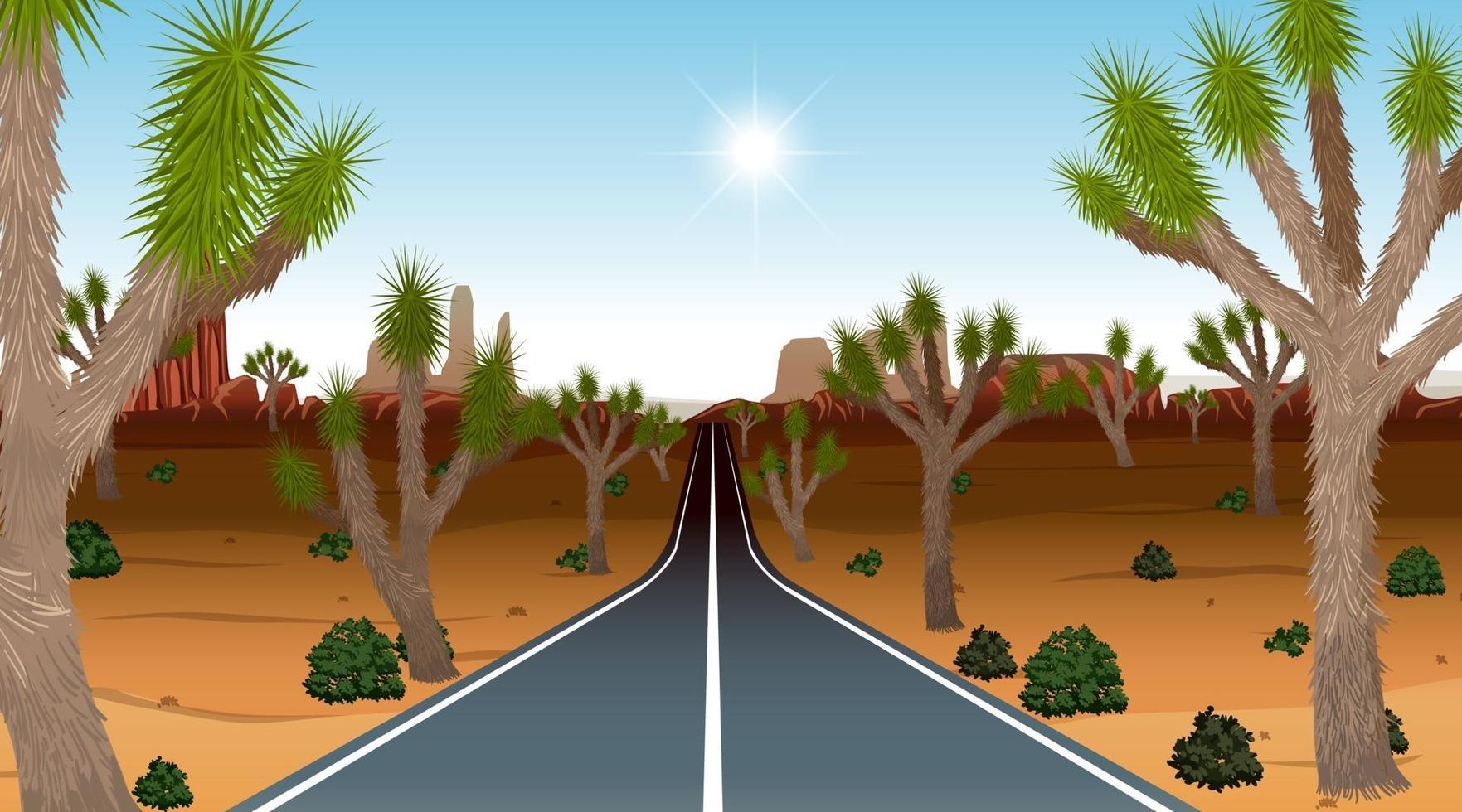 largo camino a través de la escena del bosque del desierto vector