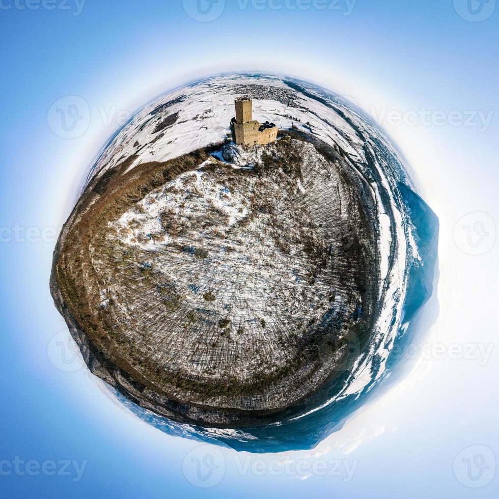 Little planet panoramic view of the Ortenburg castle in the Vosges. photo