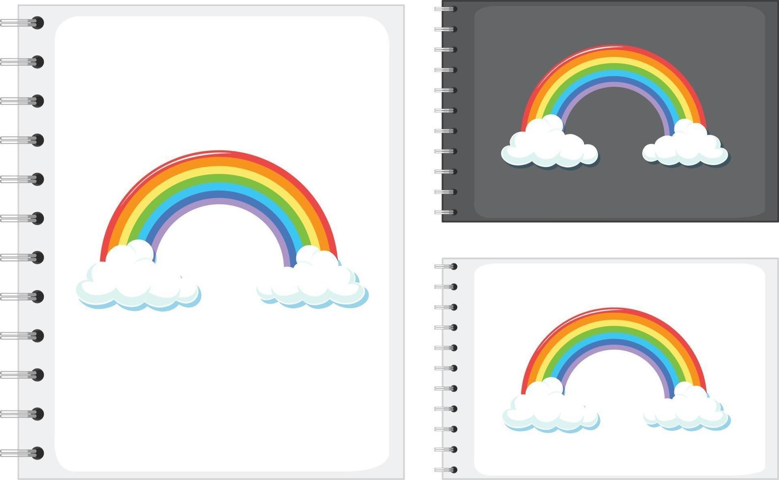 juego de cuaderno de diferentes tamaños con patrón de arcoíris vector