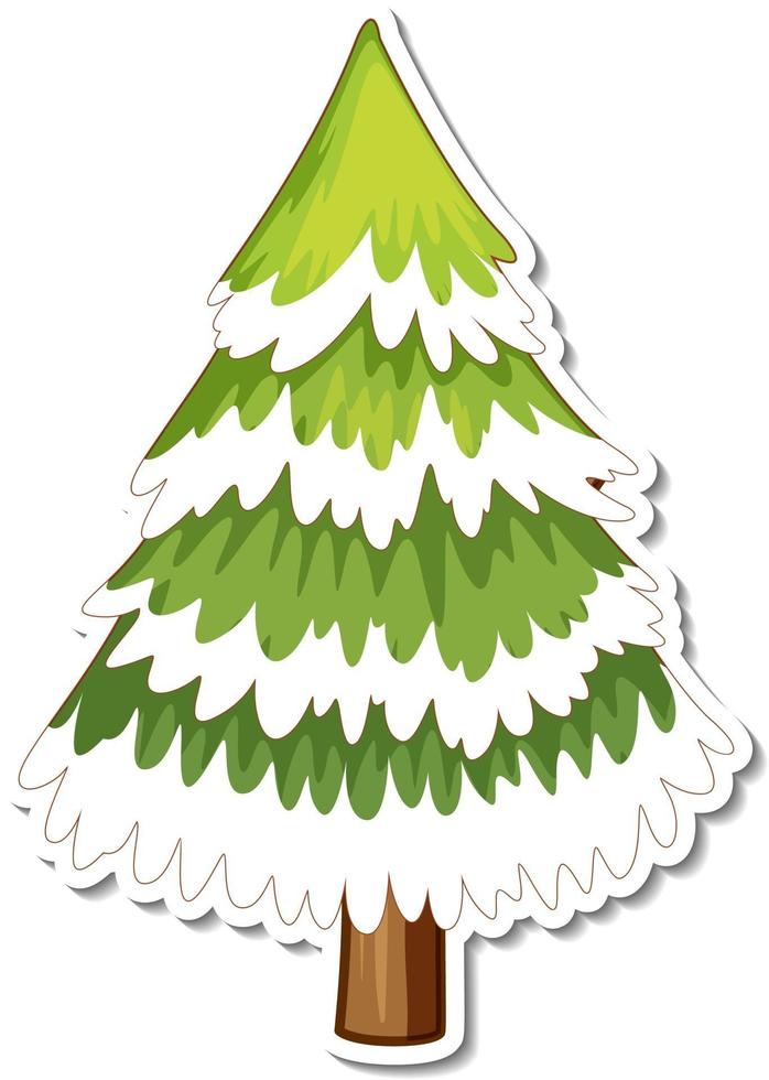 Pine tree covered with snow cartoon sticker vector