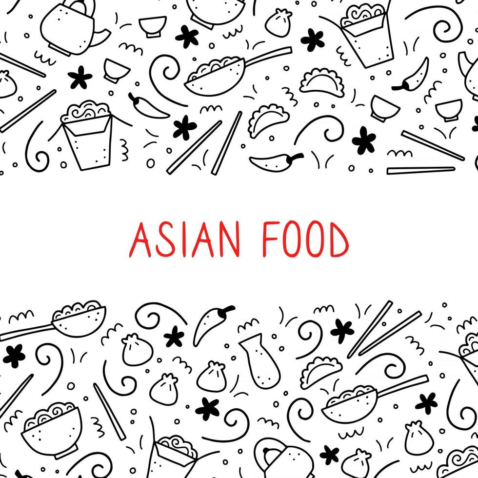 Hand drawn set of Asian food. Vector illustration.