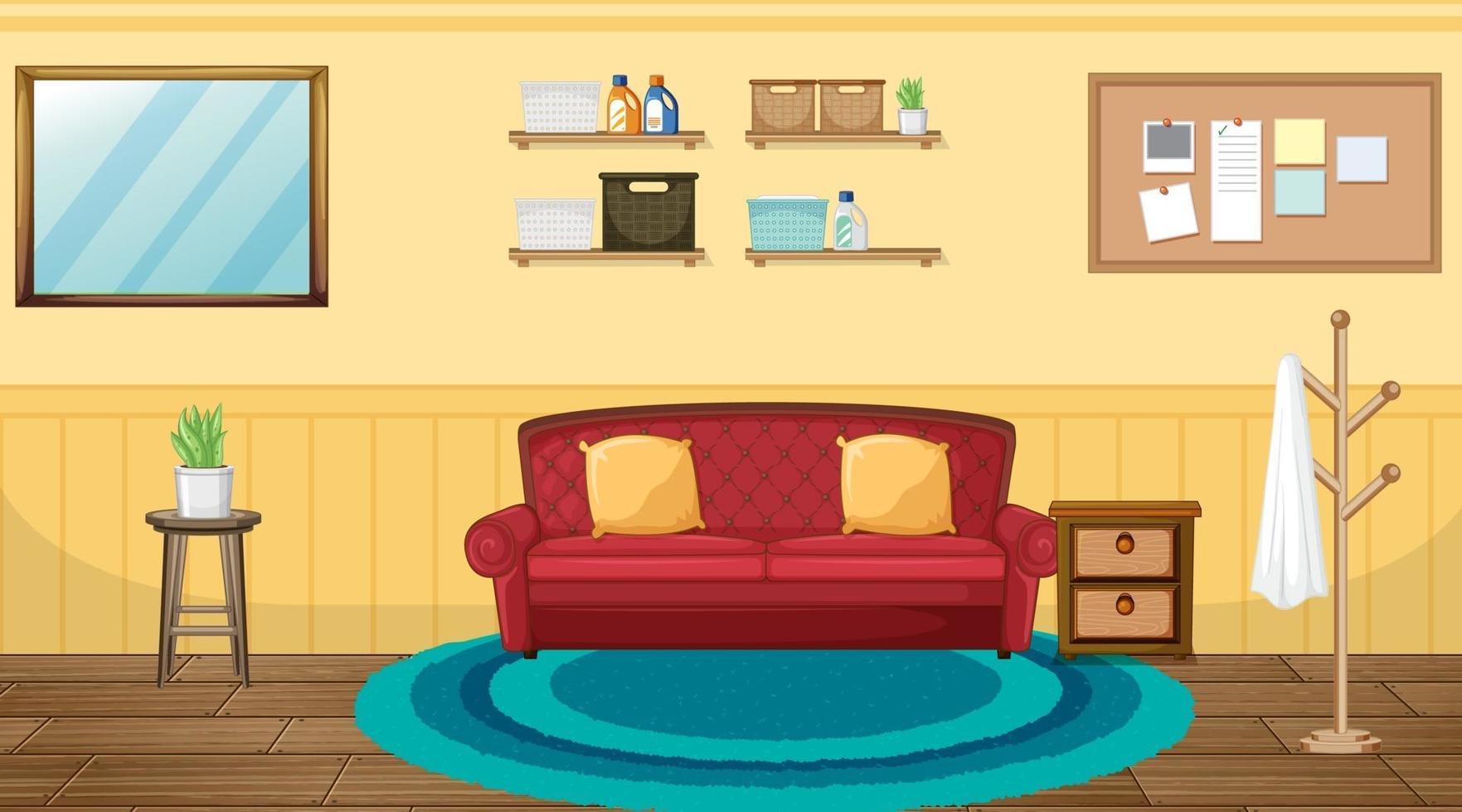 Diseño de interiores de sala de estar con muebles. vector