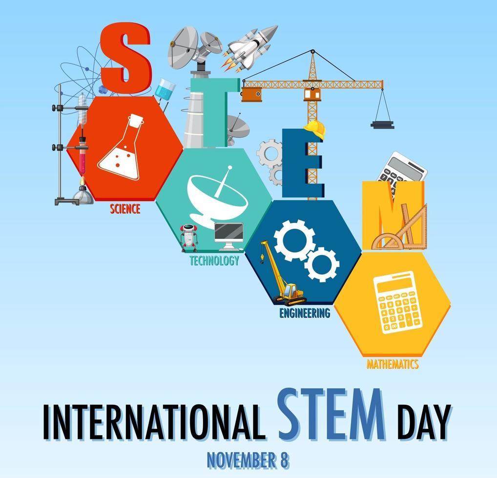 International STEM day on November 8th banner with STEM logo vector