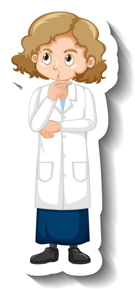 una chica en bata de ciencia pegatina de personaje de dibujos animados vector