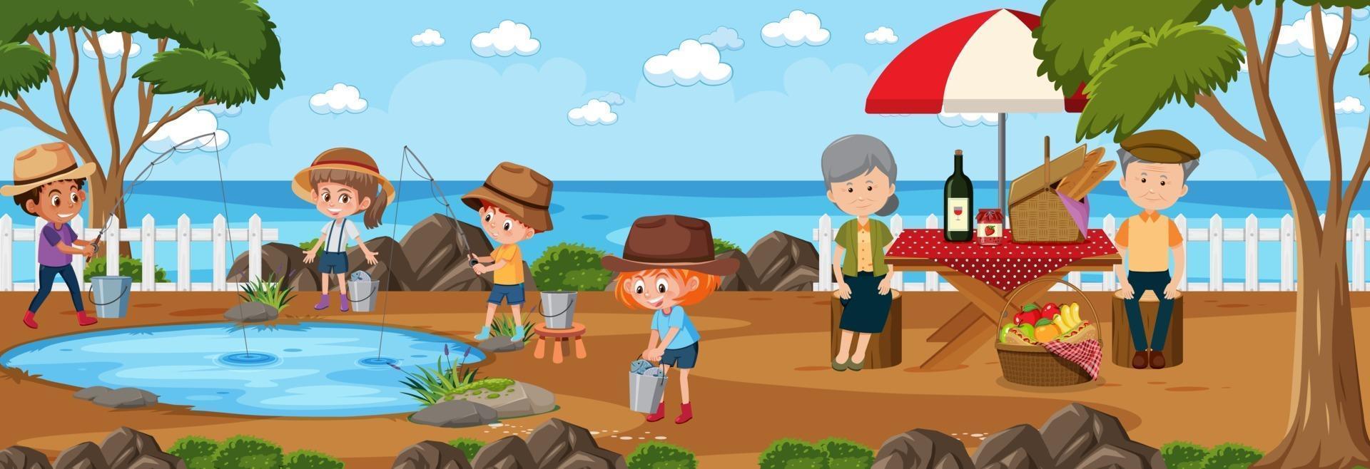 Outdoor horizontal scene with family picnic at the park vector