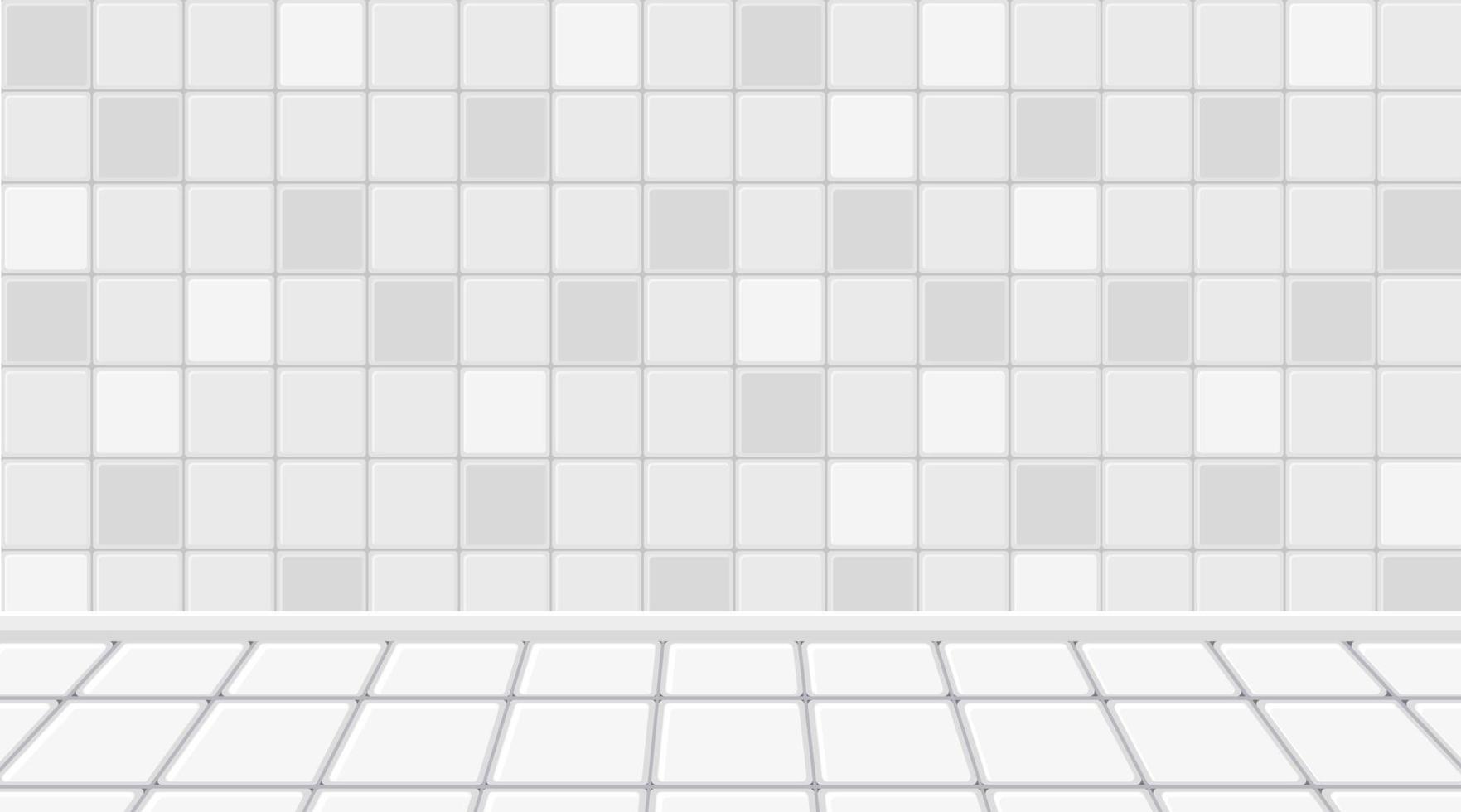 Empty white room with white tiles floor and wall vector