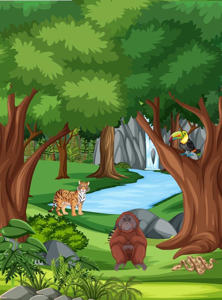 Forest scene with different wild animals vector