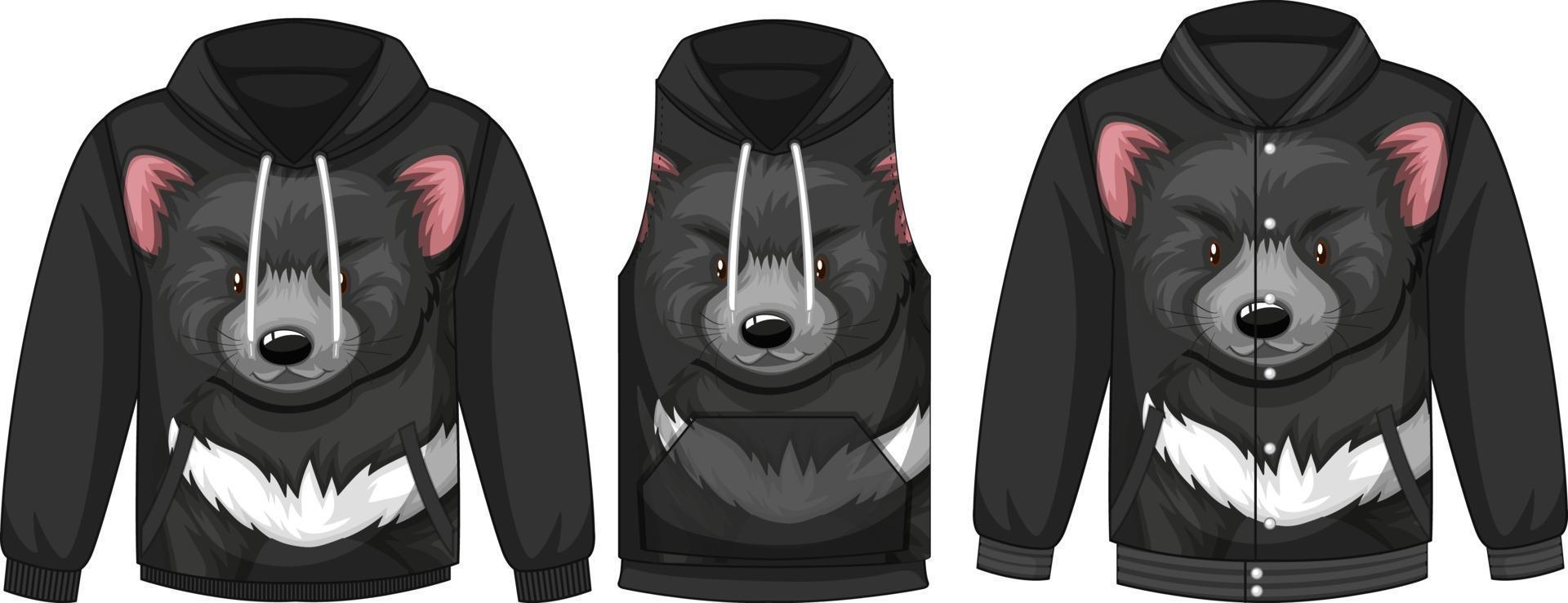 Set of different jackets with black bear template vector