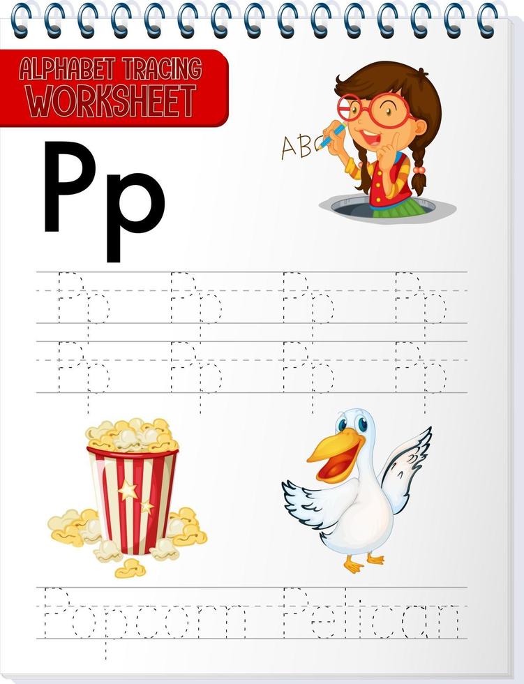 Alphabet tracing worksheet with letter P and p vector