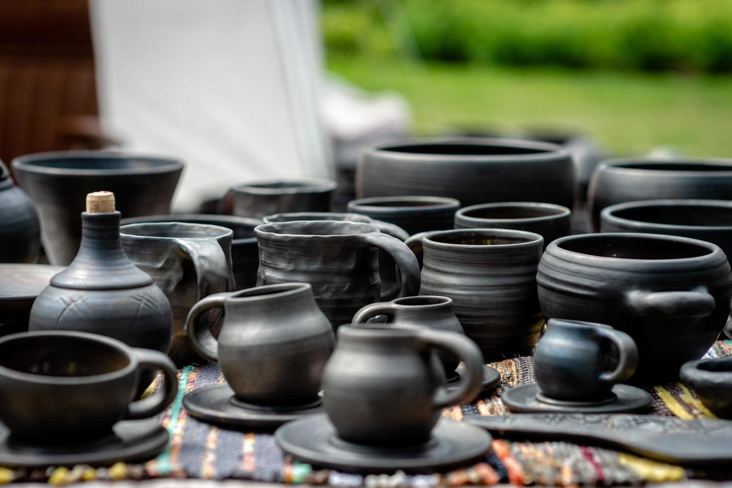 Natural handmade clay pots. Latvian ceramics art - Image photo