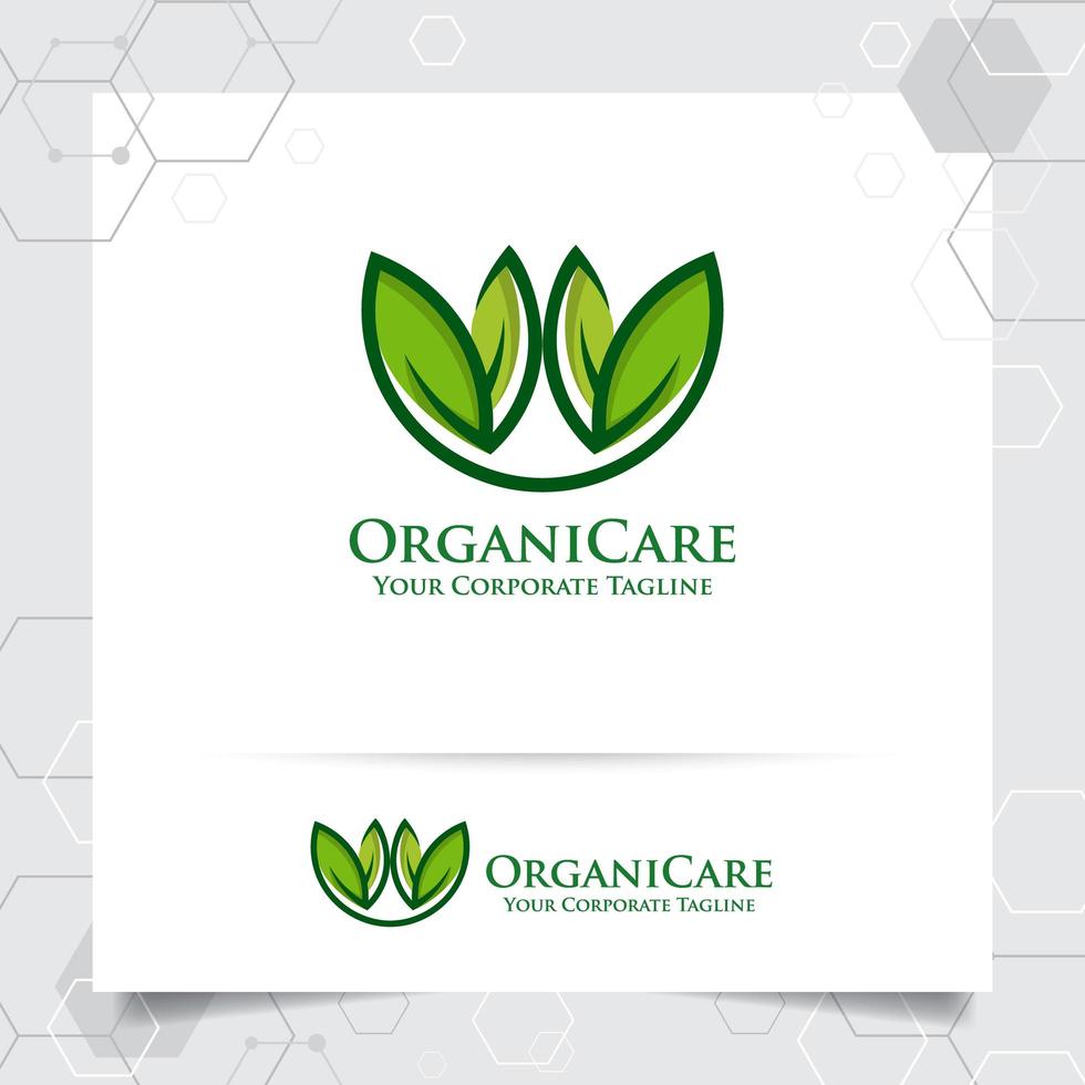 Agriculture logo design with green leaves vector and nature icon.