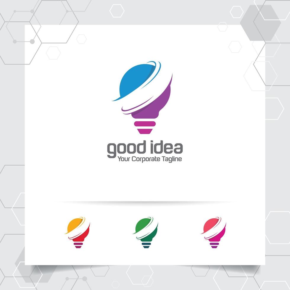 Bulb logo idea design concept of digital colorful and icon lamp vector