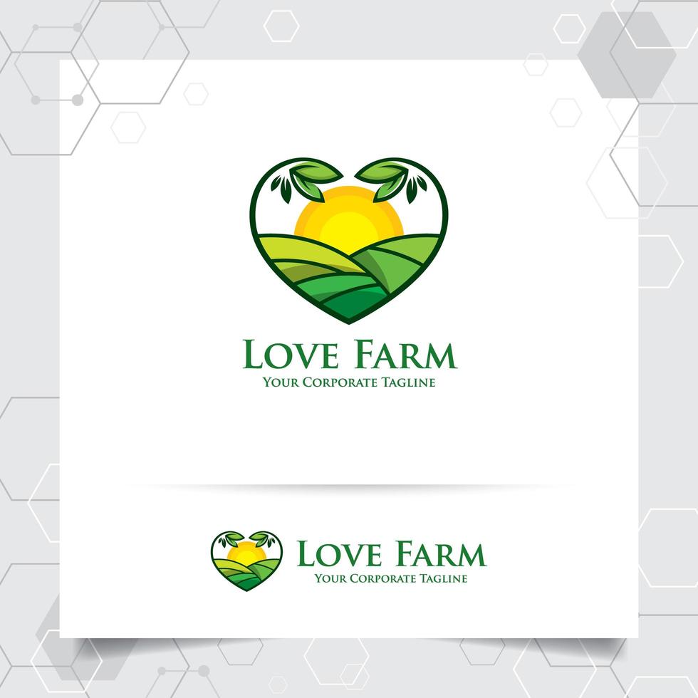 Agriculture logo design with leaves icon and plantation land vector. vector