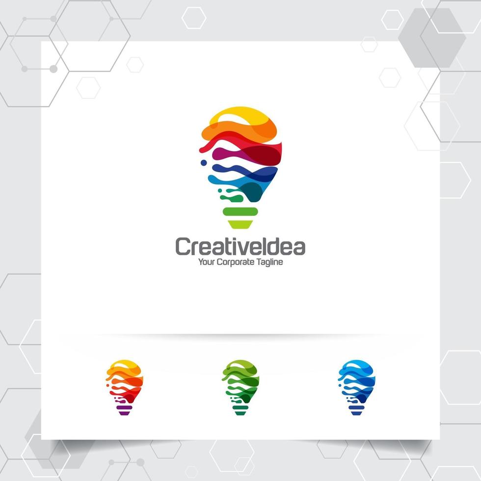 Bulb logo idea design concept of digital pixel symbol and lamp vector. vector