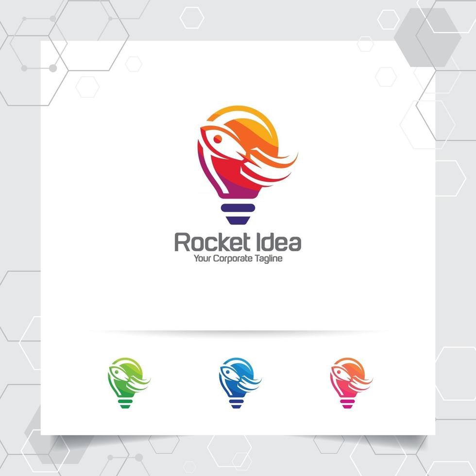 Rocket logo idea design concept of spaceship and colorful lamp vector