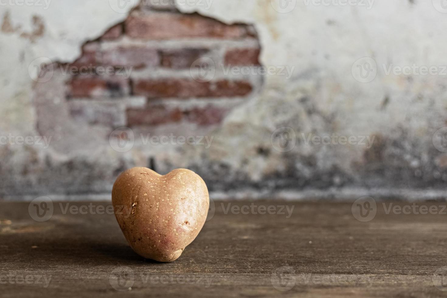 Heart shaped red potato on vintage background.The concept of farming, harvesting, vegetarianism. Valentine's Day. square, ugly food. photo