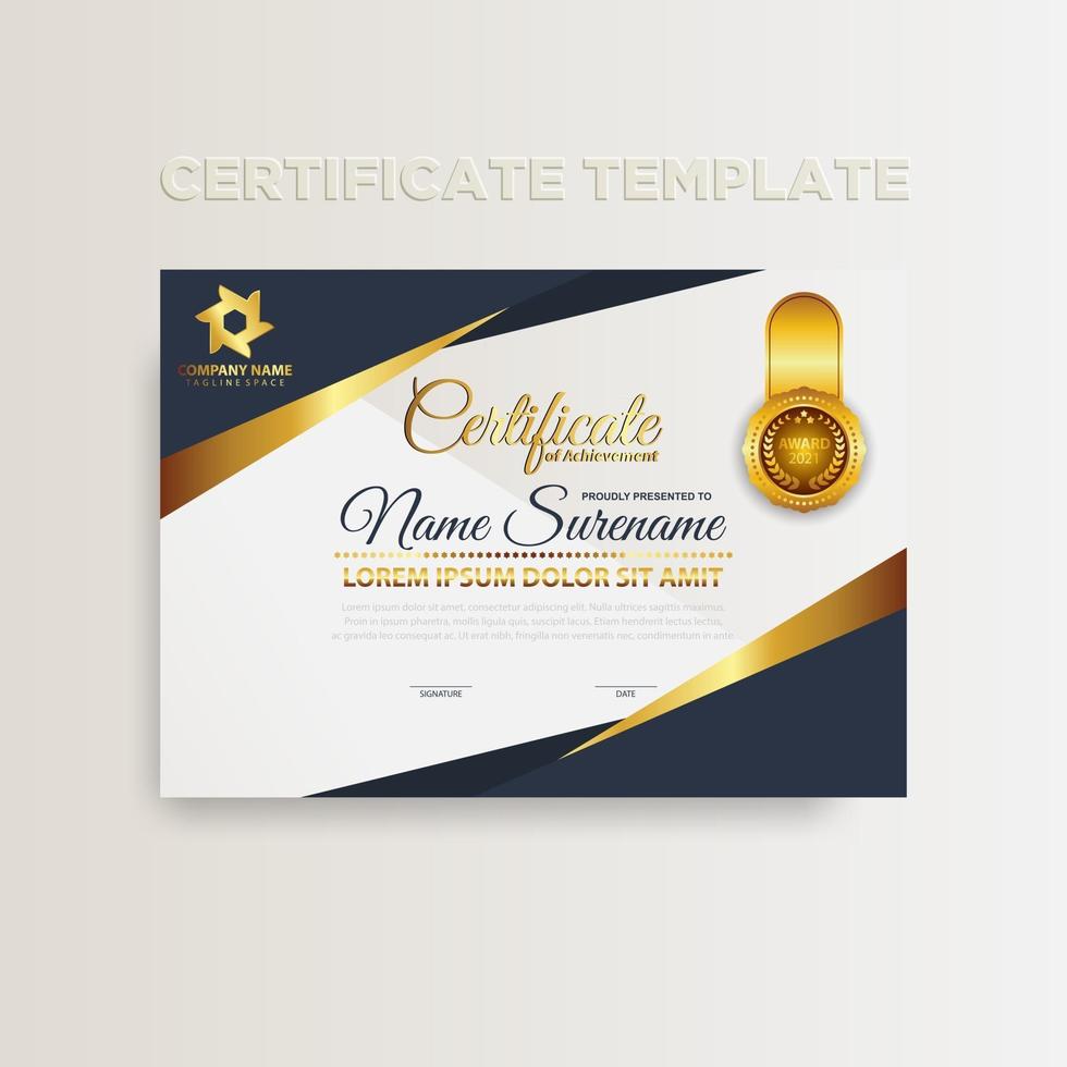 Modern gradient color certificate template design with gold color vector